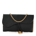 Grained Calfskin Saddle Chain Wallet Pouch Black wholesalehk.shop