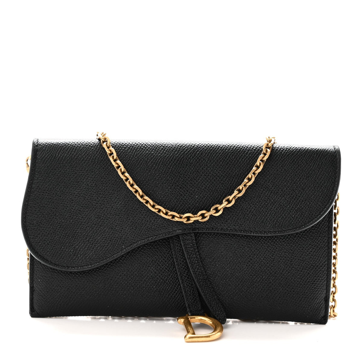 Grained Calfskin Saddle Chain Wallet Pouch Black wholesalehk.shop
