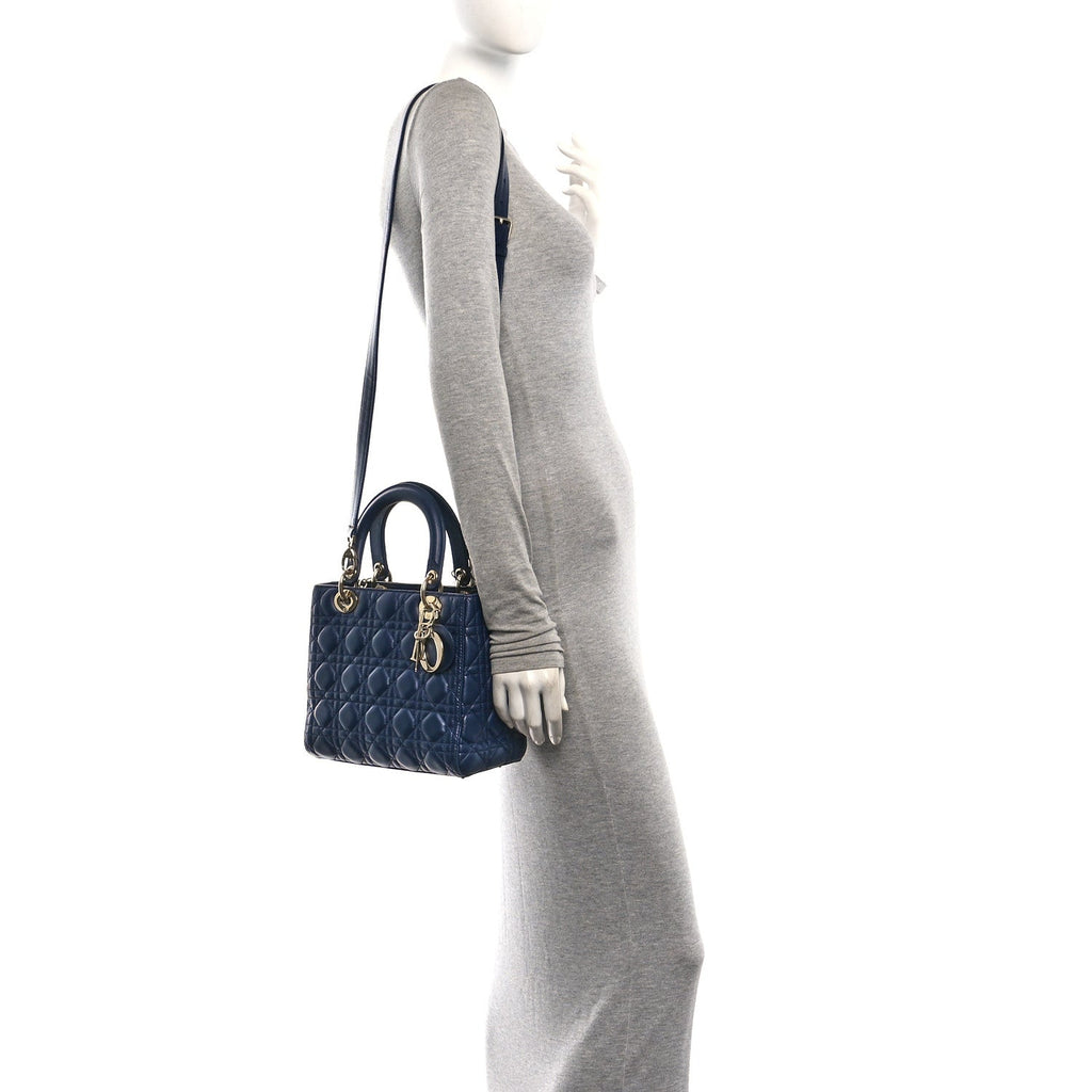 Lambskin Cannage Medium Lady Dior Navy Blue wholesalehk.shop