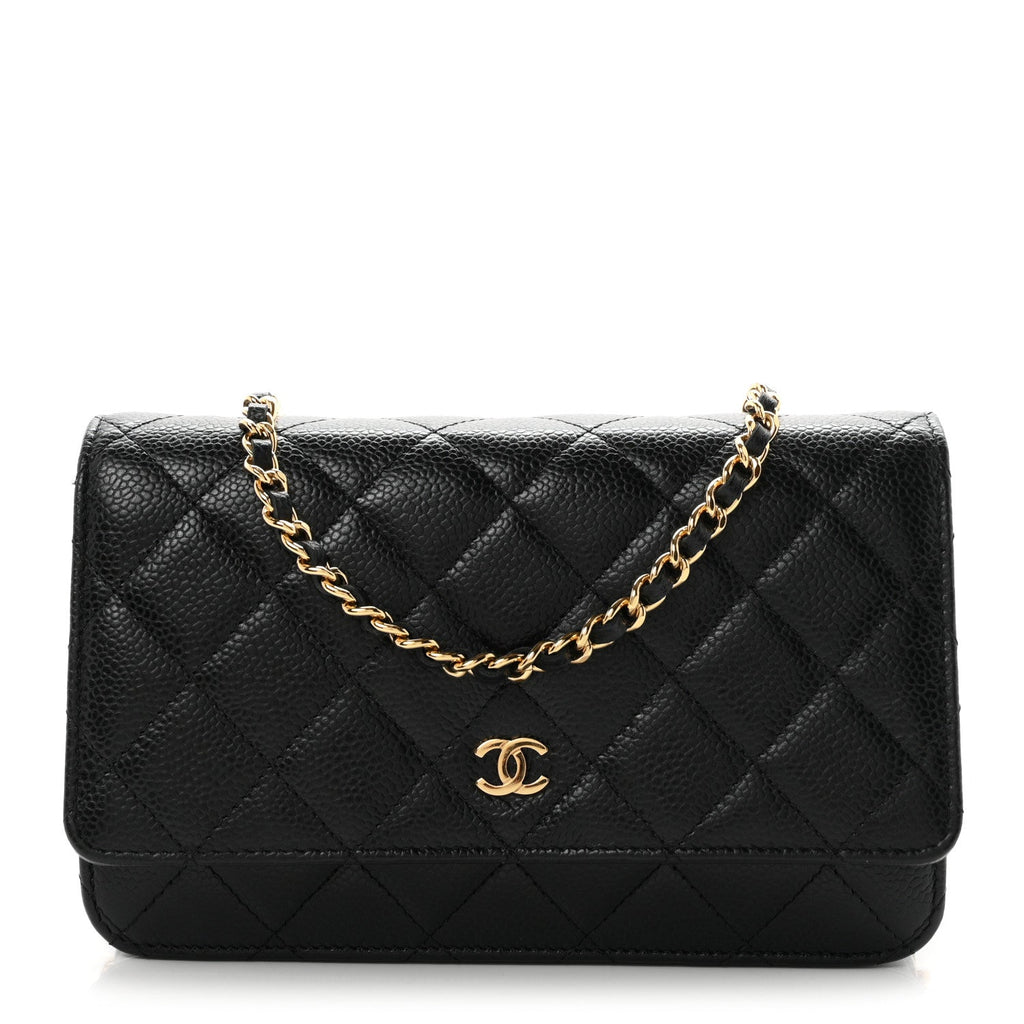 Caviar Quilted Wallet on Chain WOC Black wholesalehk.shop