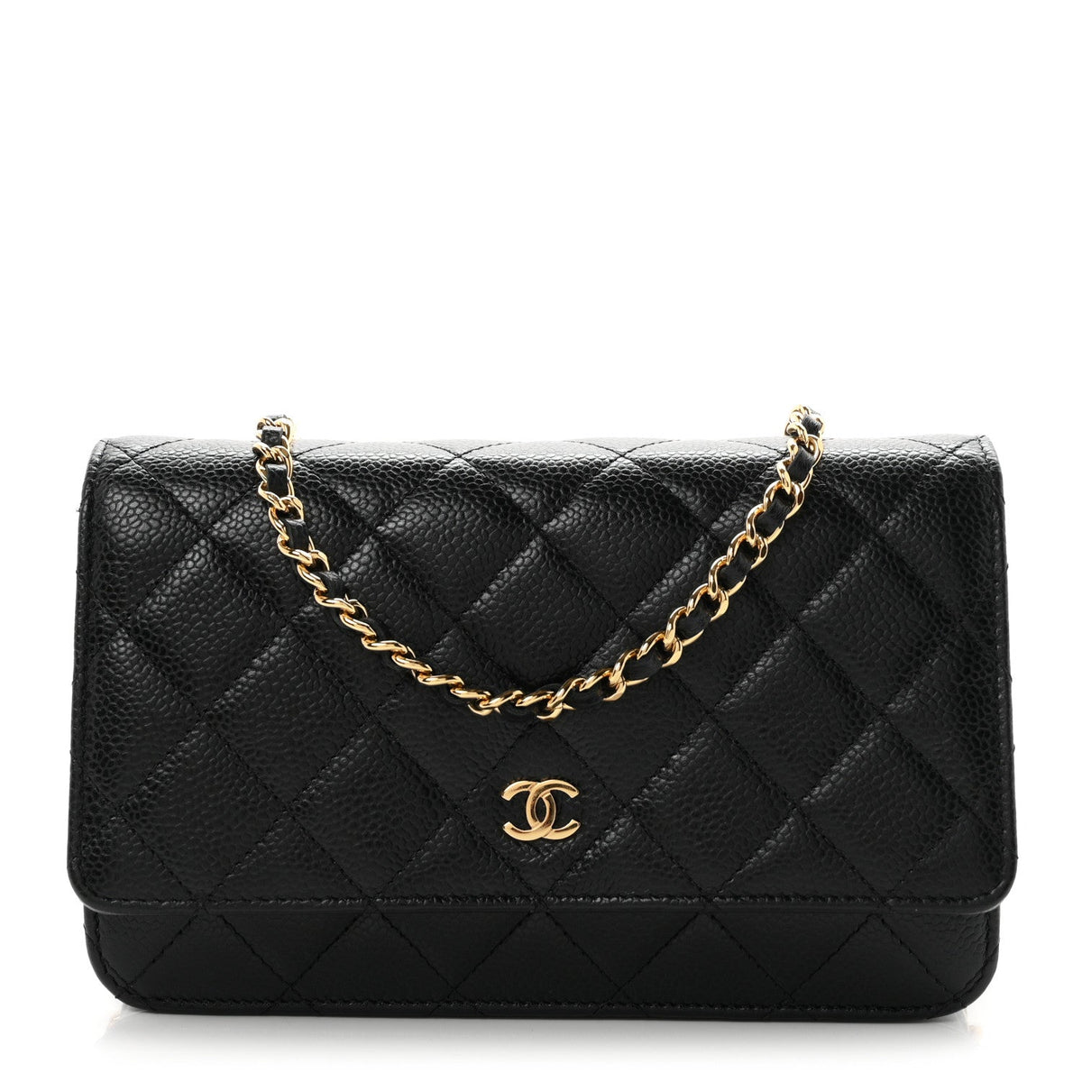 Caviar Quilted Wallet on Chain WOC Black wholesalehk.shop