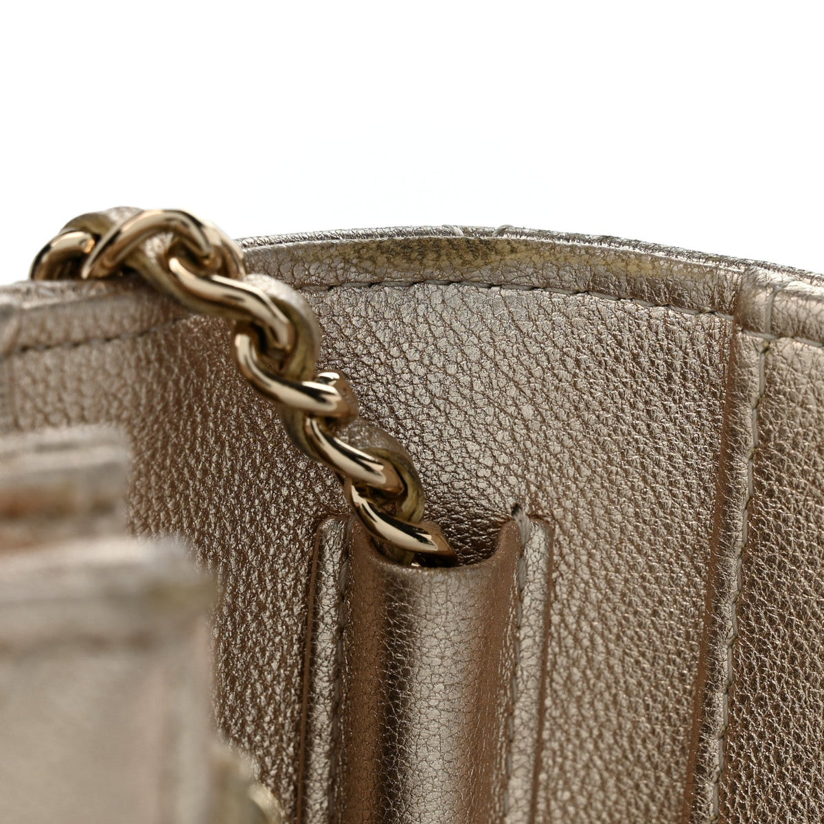 Metallic Lambskin Quilted Mini Wallet On Chain WOC Gold wholesalehk.shop
