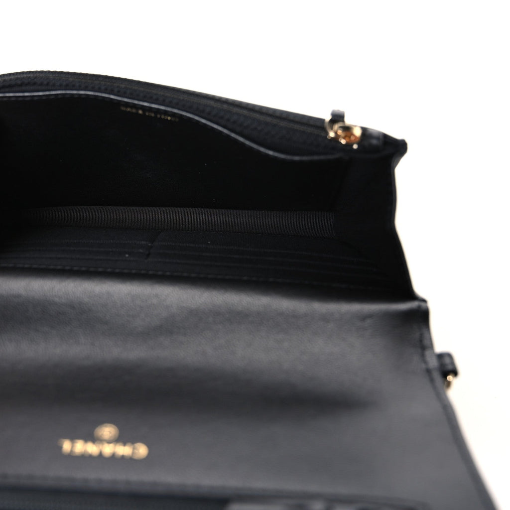Lambskin Quilted Pearl Wallet On Chain WOC Black wholesalehk.shop