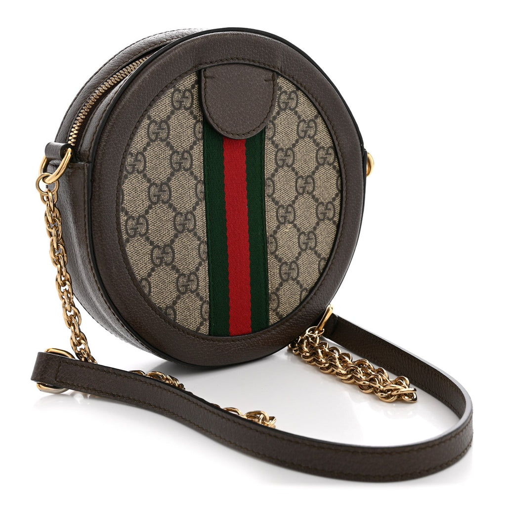 GG Supreme Monogram Web Mini Ophidia Round Shoulder Bag Brown wholesalehk.shop