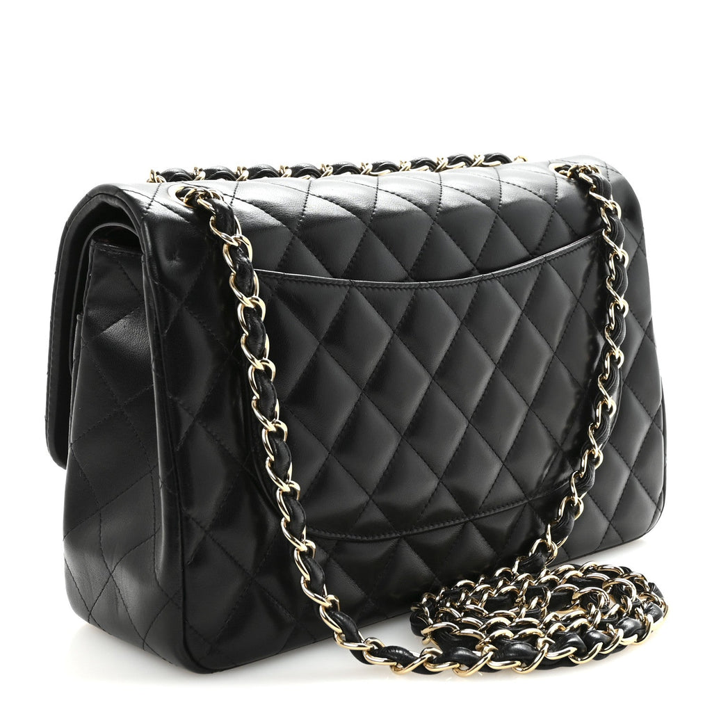 Lambskin Quilted Jumbo Double Flap  Black wholesalehk.shop