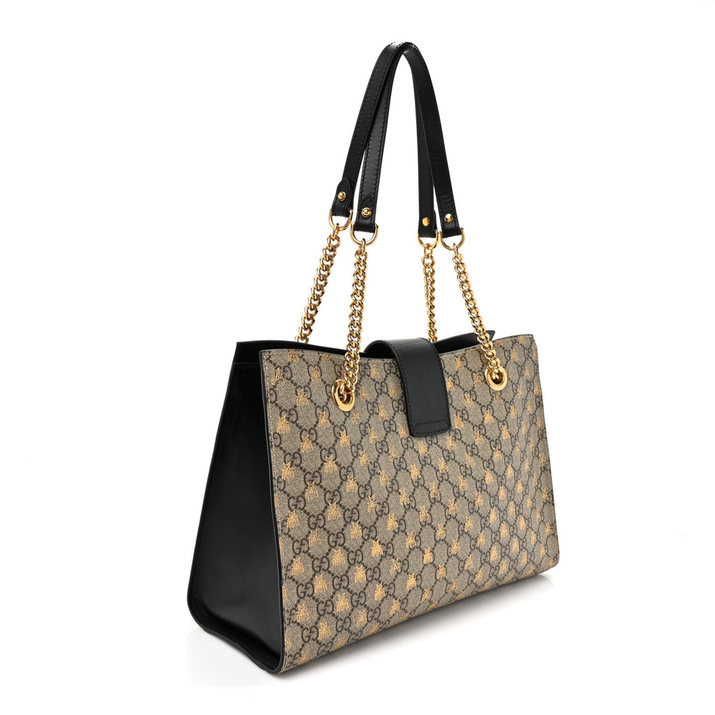 GG Supreme Monogram Bees Medium Padlock Tote Beige Oro Black £¨ Direct shipment via from wholesalehk.shop