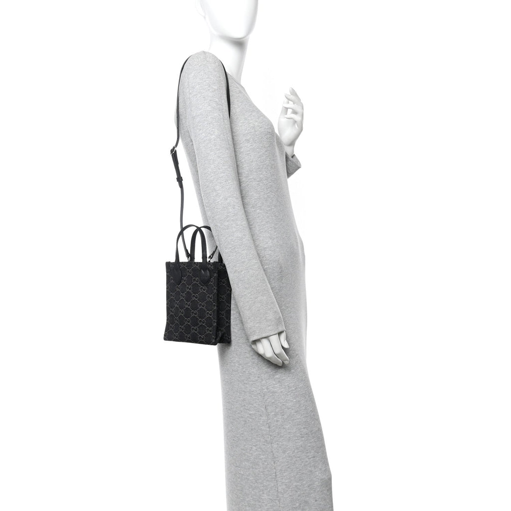 Denim Cuoio Harness GG Monogram Mini Ophidia Tote Bag Black Medium Grey wholesalehk.shop