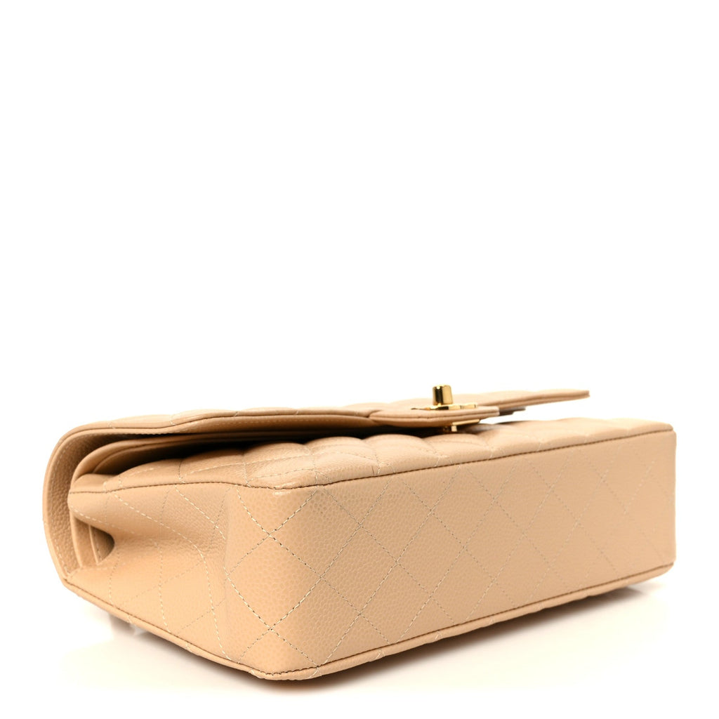 Caviar Quilted Medium Double Flap Beige wholesalehk.shop