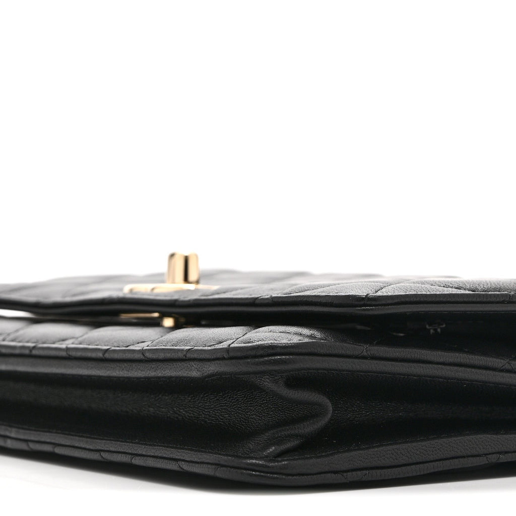 Lambskin Quilted Trendy CC Wallet On Chain WOC Black wholesalehk.shop