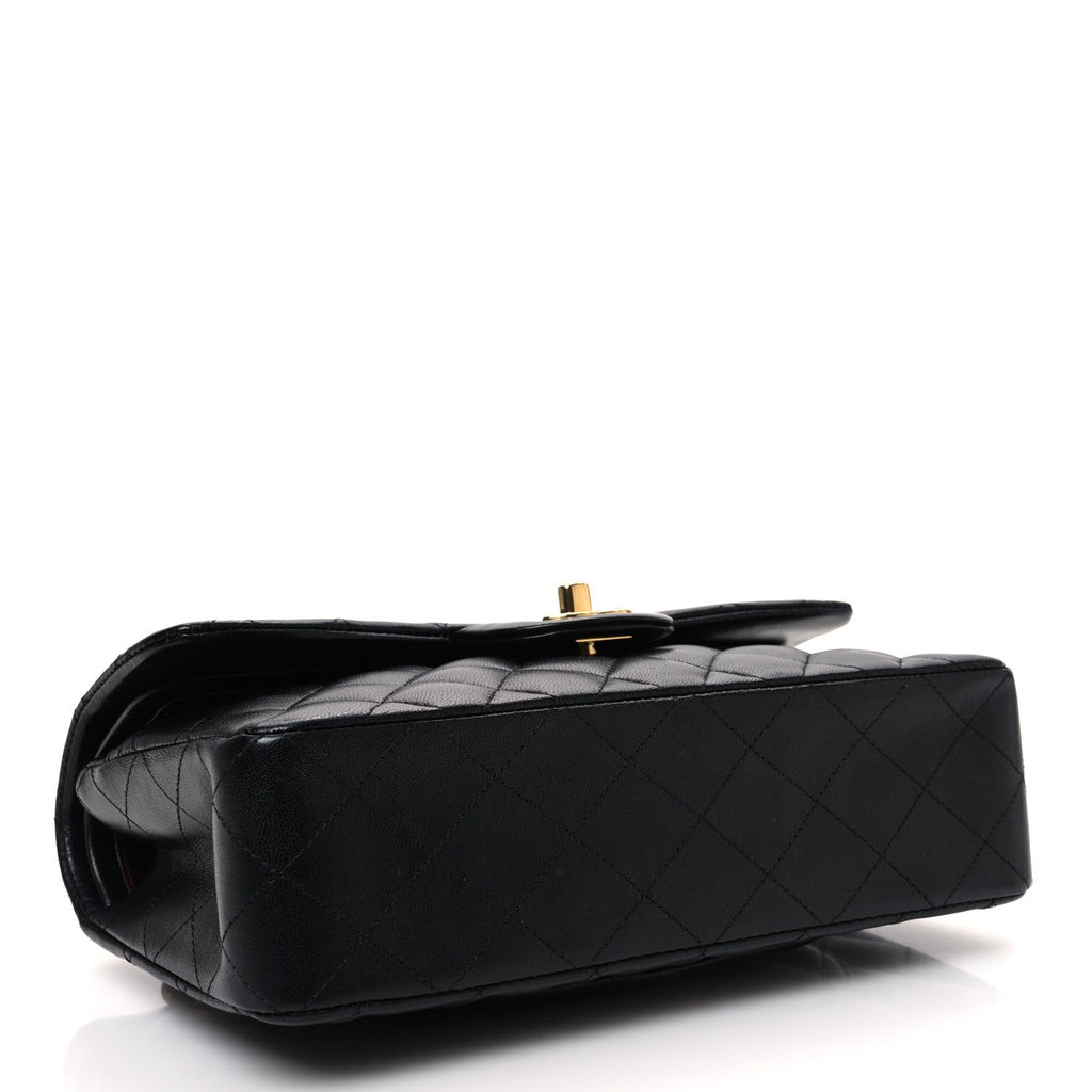 Lambskin Quilted Small Double Flap Black wholesalehk.shop