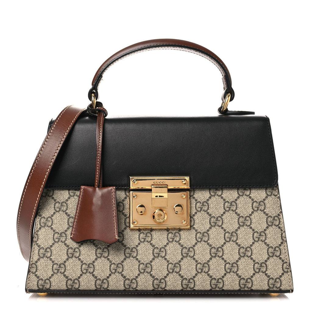 GG Supreme Monogram Calfskin Small Padlock Top Handle Bag Beige Black Cuir £¨ Direct shipment via from wholesalehk.shop