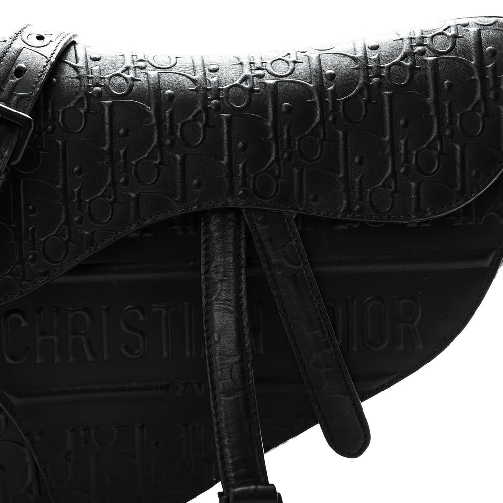 Calfskin Embossed Oblique Saddle Bag With Strap Black wholesalehk.shop