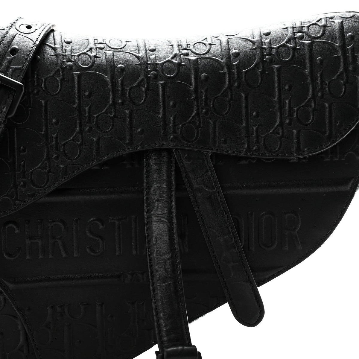 Calfskin Embossed Oblique Saddle Bag With Strap Black wholesalehk.shop
