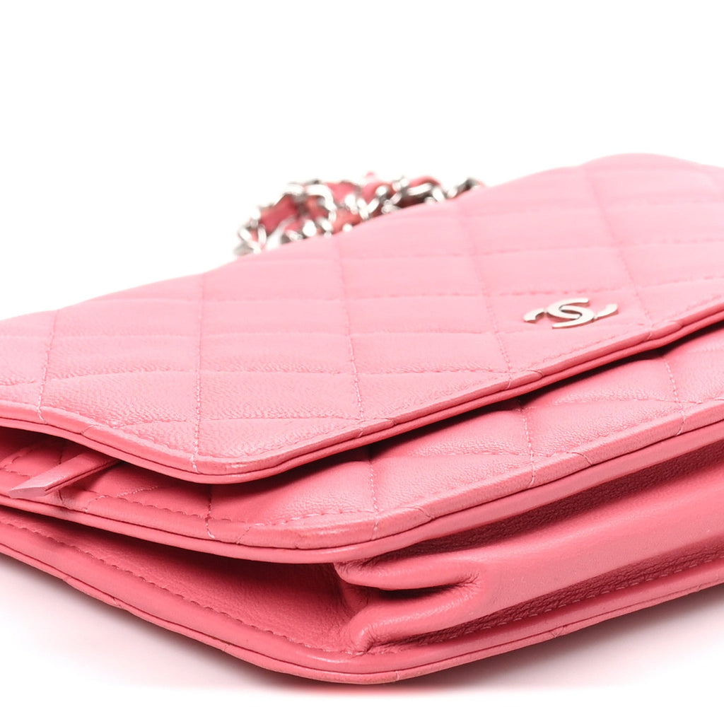 Lambskin Quilted Wallet On Chain WOC Pink wholesalehk.shop