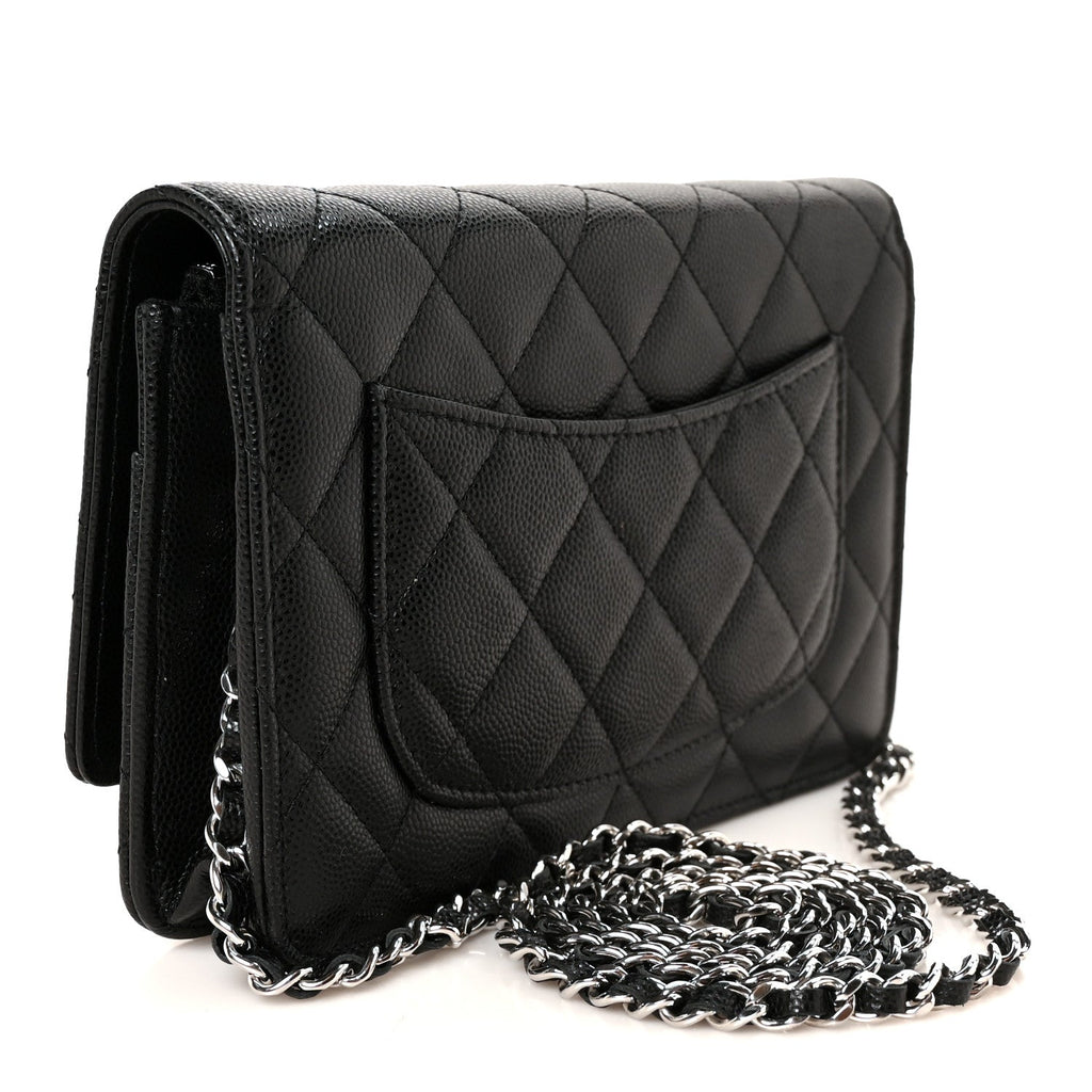 Caviar Quilted Chanel 19 Wallet On Chain WOC Black White wholesalehk.shop