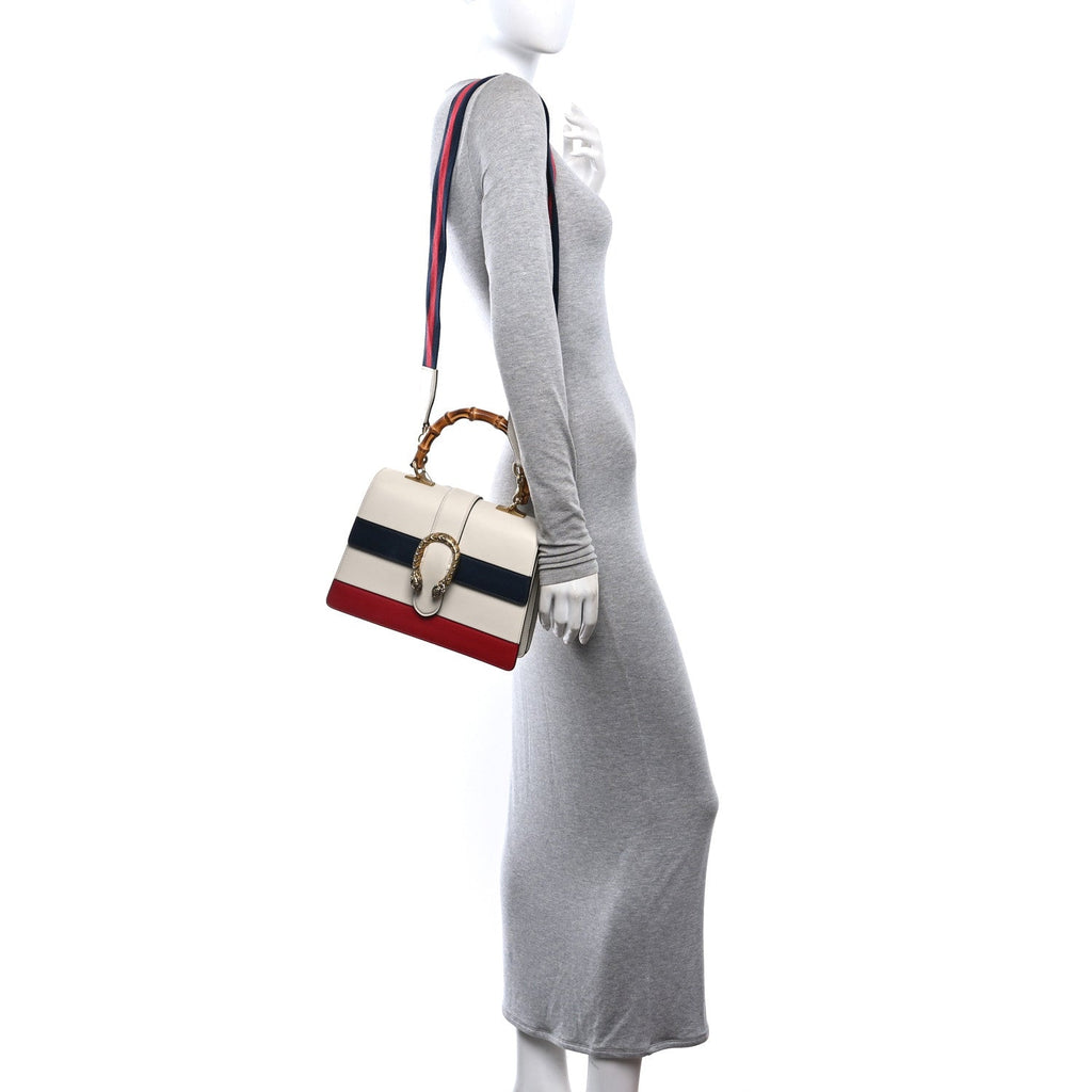 Calfskin Bamboo Web Medium Dionysus Top Handle Bag White Blue Hibiscus Red wholesalehk.shop