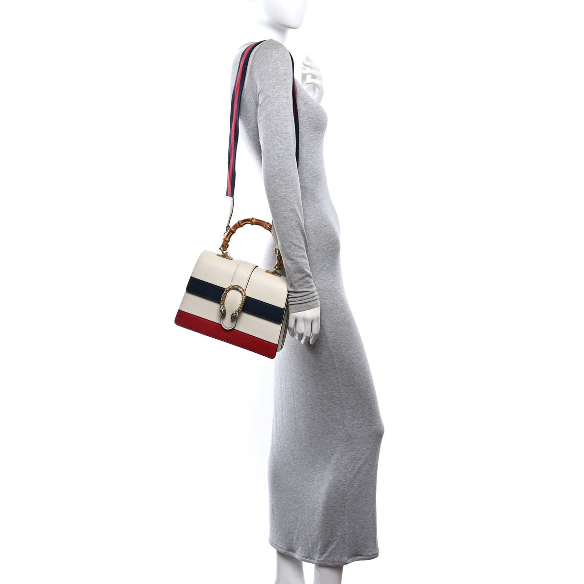 Calfskin Bamboo Web Medium Dionysus Top Handle Bag White Blue Hibiscus Red wholesalehk.shop