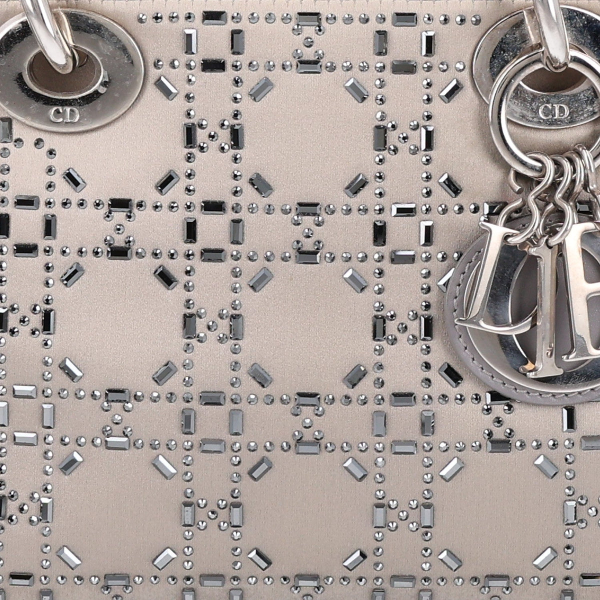 Satin Crystal Cannage Mini Lady Dior Gray wholesalehk.shop