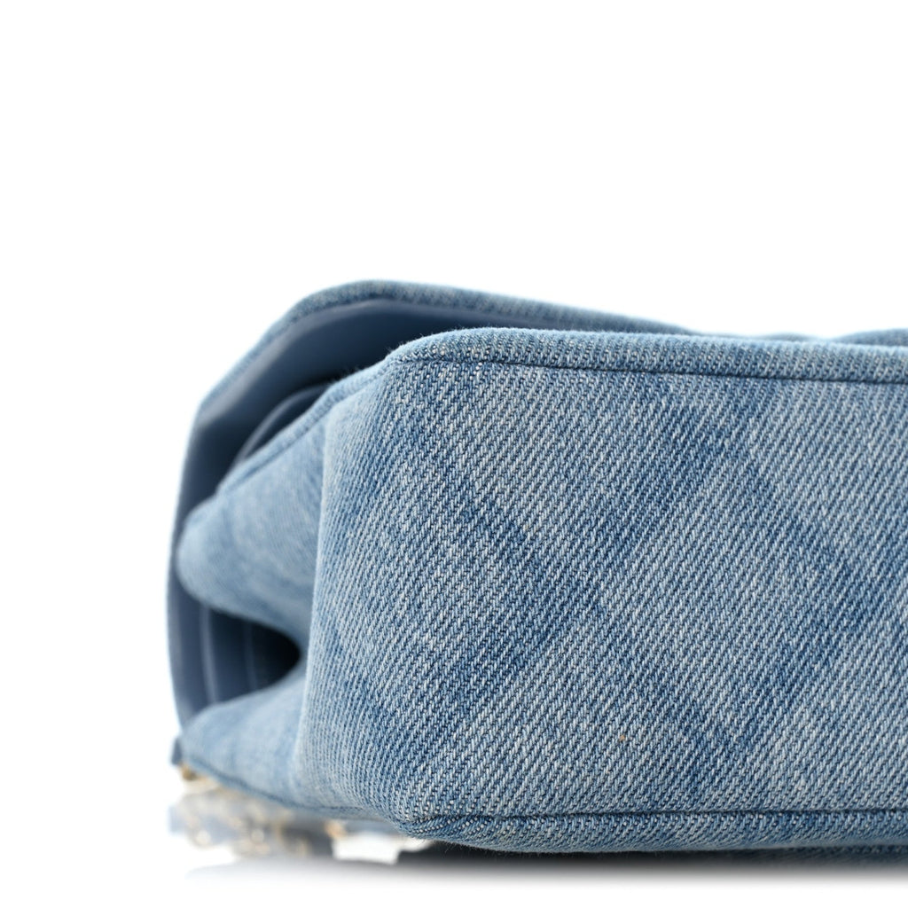 Printed Denim Quilted Small Double Flap Light Blue wholesalehk.shop
