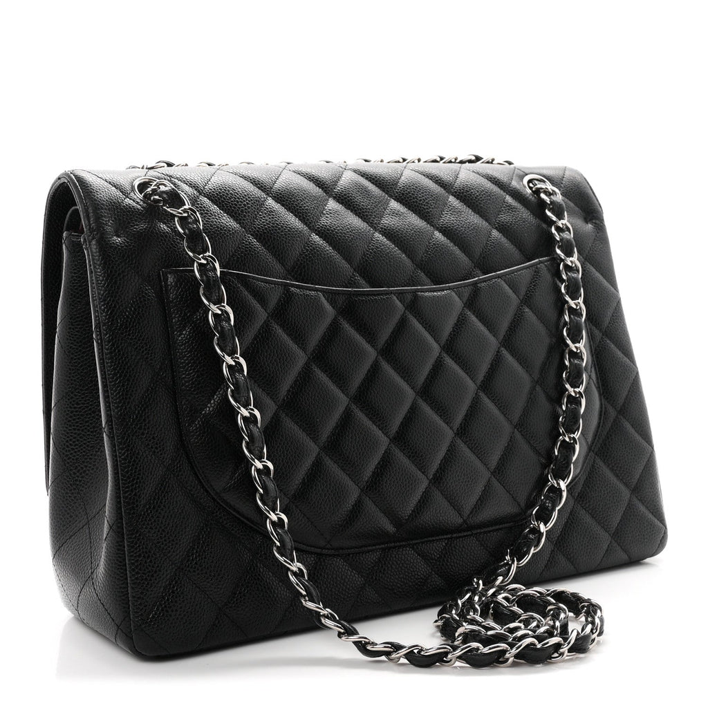 Caviar Quilted Maxi Double Flap Black wholesalehk.shop