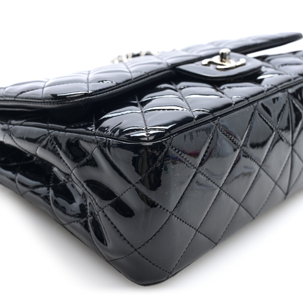Patent Quilted Jumbo Double Flap Black wholesalehk.shop