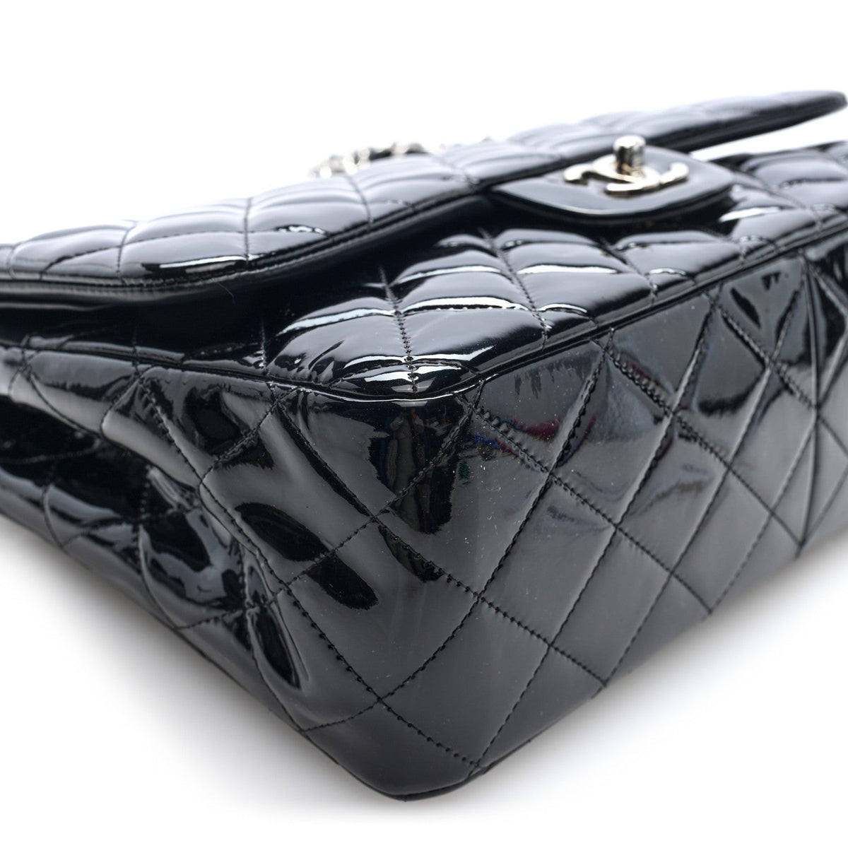 Patent Quilted Jumbo Double Flap Black wholesalehk.shop