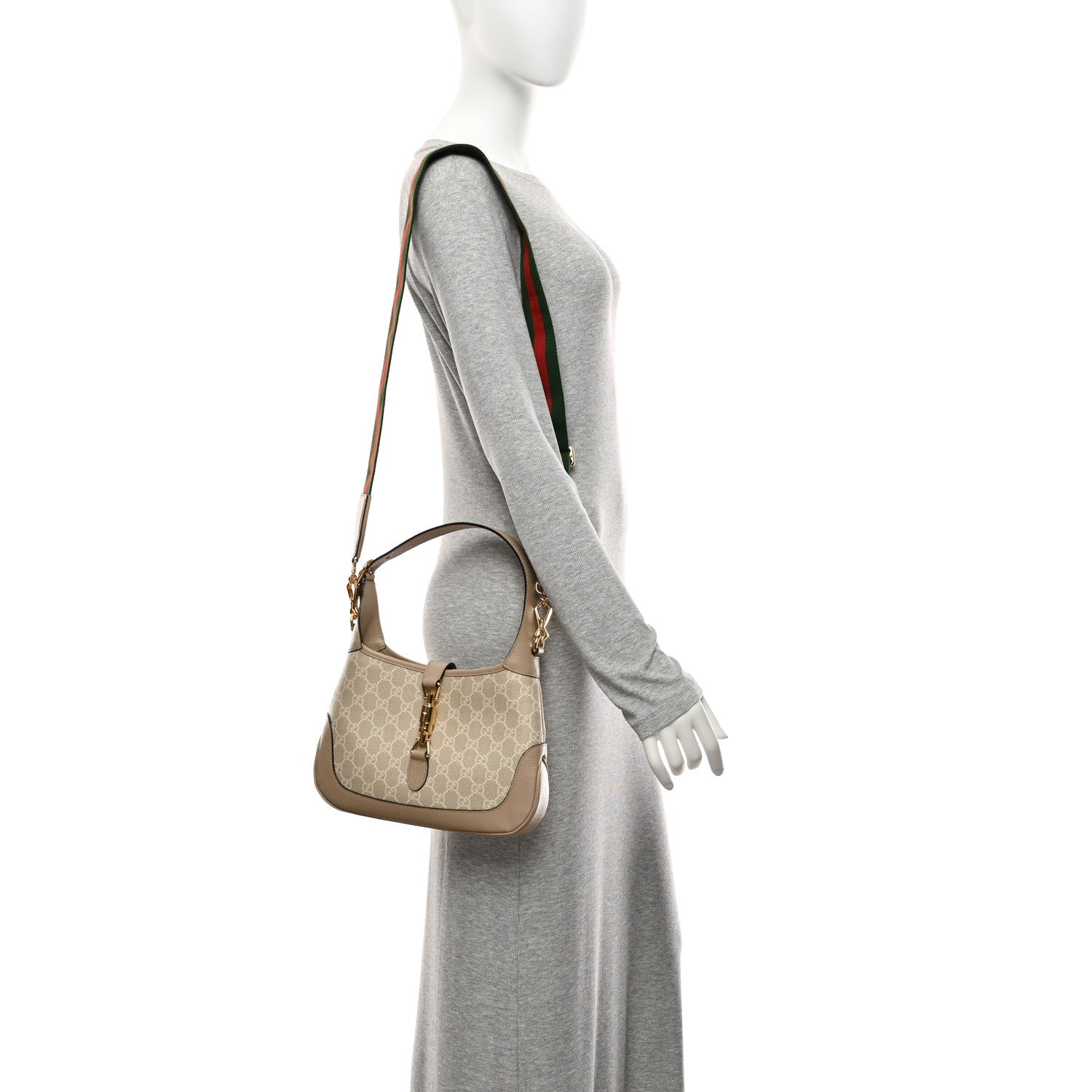 GG Supreme Monogram Textured Dollar Calfskin Web Small Jackie 1961 Hobo Beige Mystic White Oatmeal £¨ Direct shipment via from wholesalehk.shop