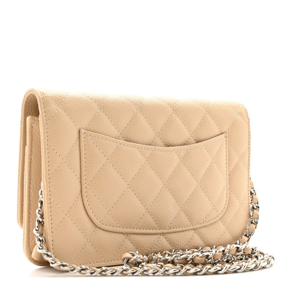 Caviar Quilted Wallet on Chain WOC Beige wholesalehk.shop