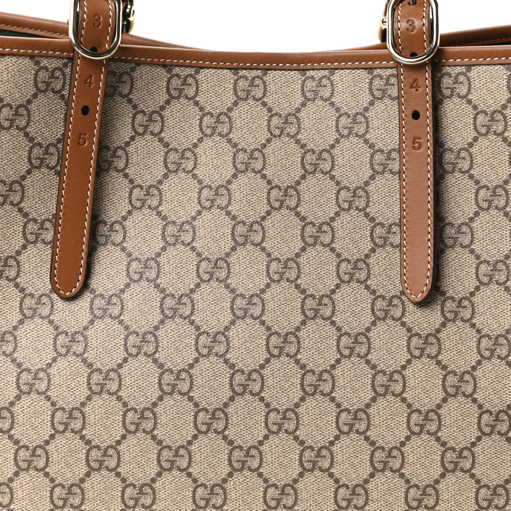 GG Supreme Monogram Emblem Large Tote Bag Beige Dark Brown wholesalehk.shop