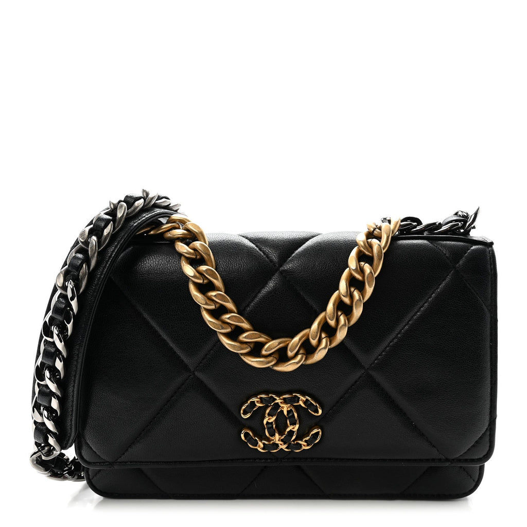 Lambskin Quilted Chanel 19 Wallet On Chain WOC Black wholesalehk.shop