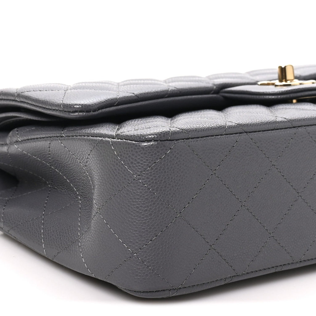 Caviar Quilted Medium Double Flap Dark Grey wholesalehk.shop