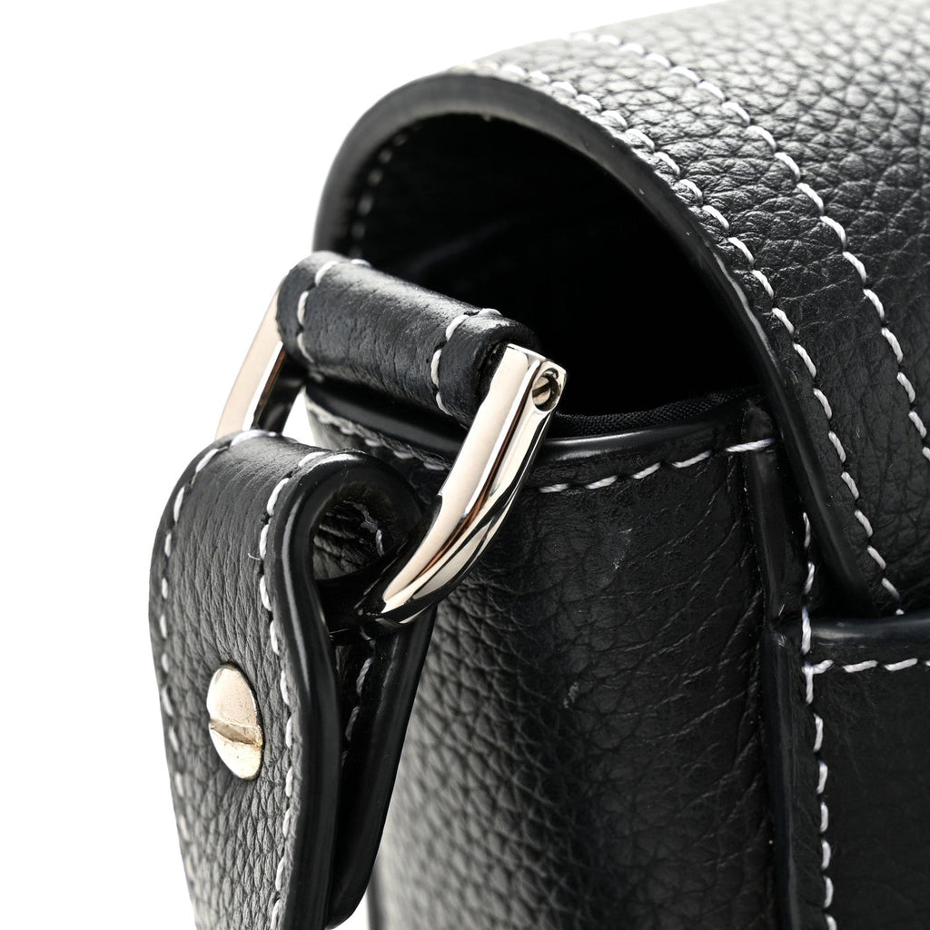 Grained Calfskin Saddle Messenger Bag With Strap Black wholesalehk.shop