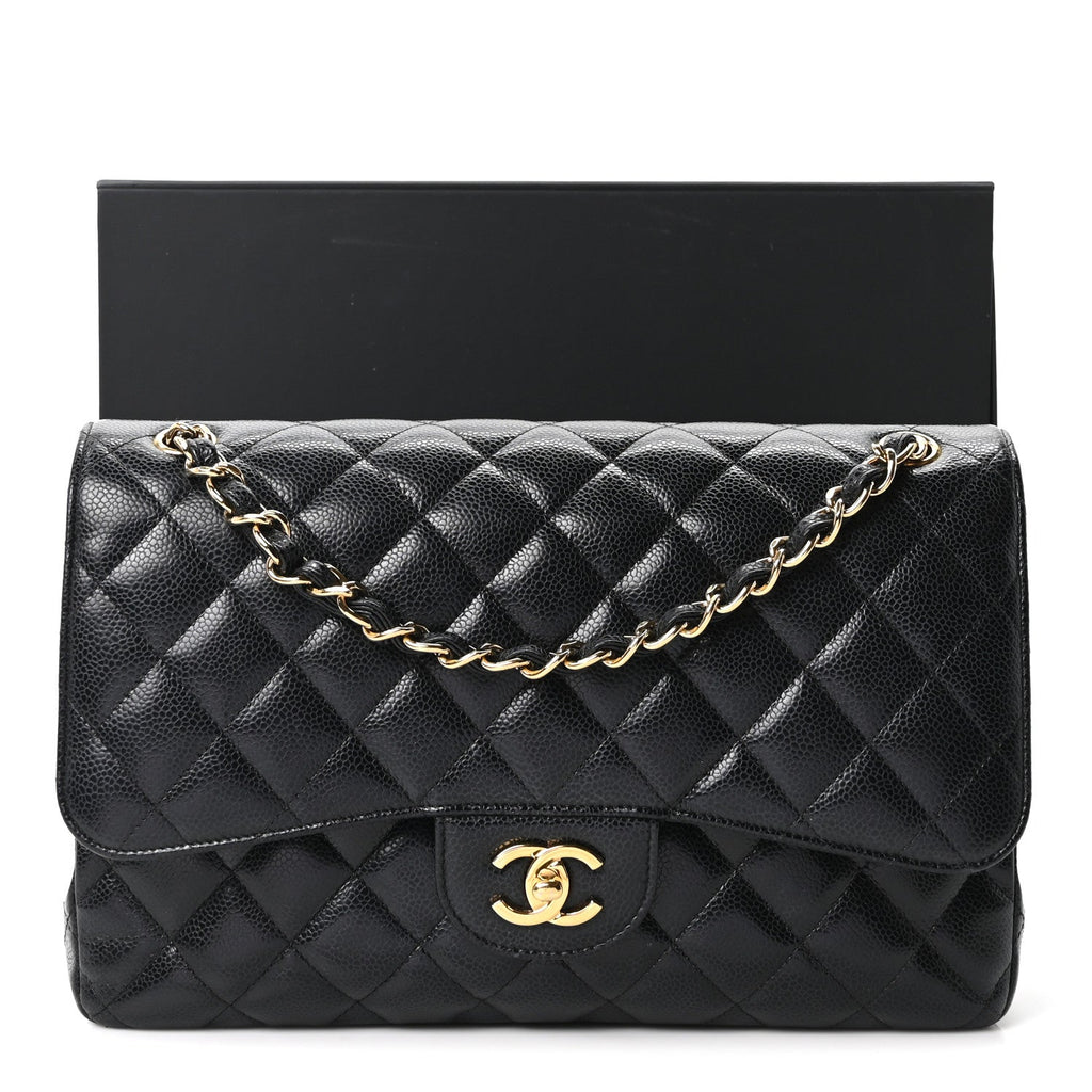 Caviar Quilted Jumbo Double Flap Black wholesalehk.shop