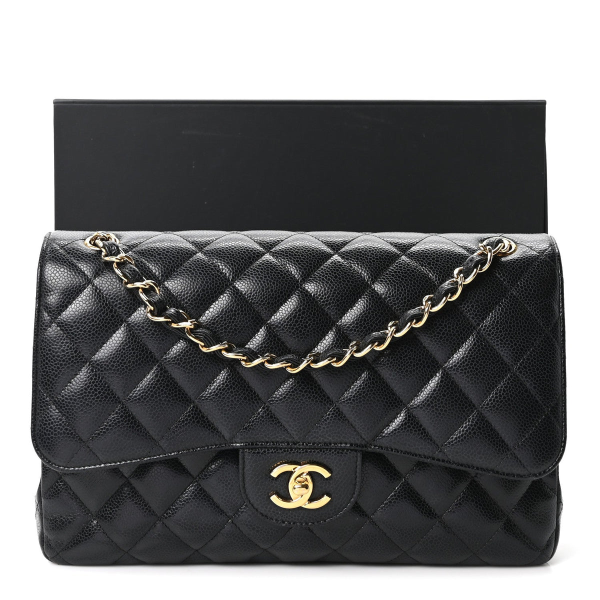 Caviar Quilted Jumbo Double Flap Black wholesalehk.shop