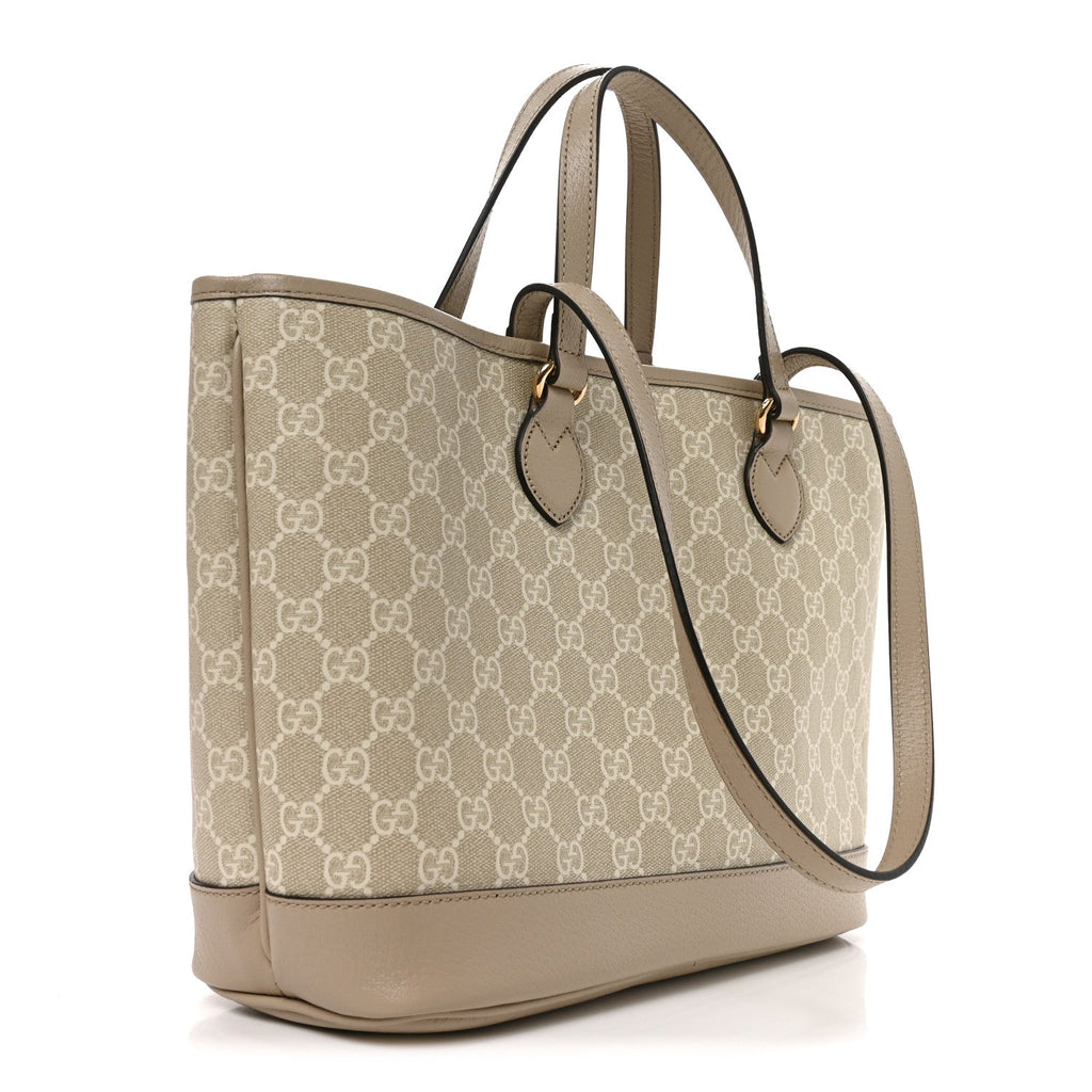 GG Supreme Monogram Textured Dollar Calfskin Small Ophidia Shoulder Tote Bag Beige Mystic White Oatmeal wholesalehk.shop