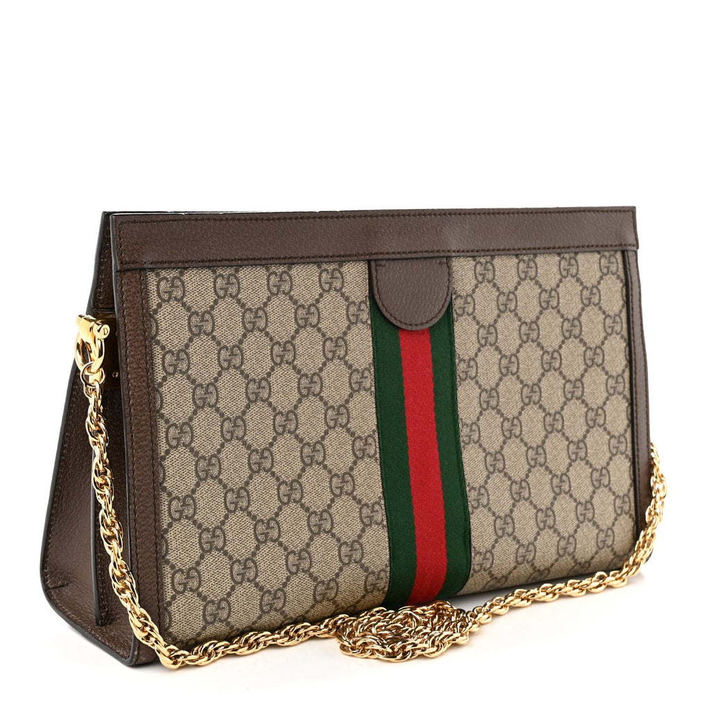 GG Supreme Monogram Web Medium Ophidia Chain Shoulder Bag Brown wholesalehk.shop