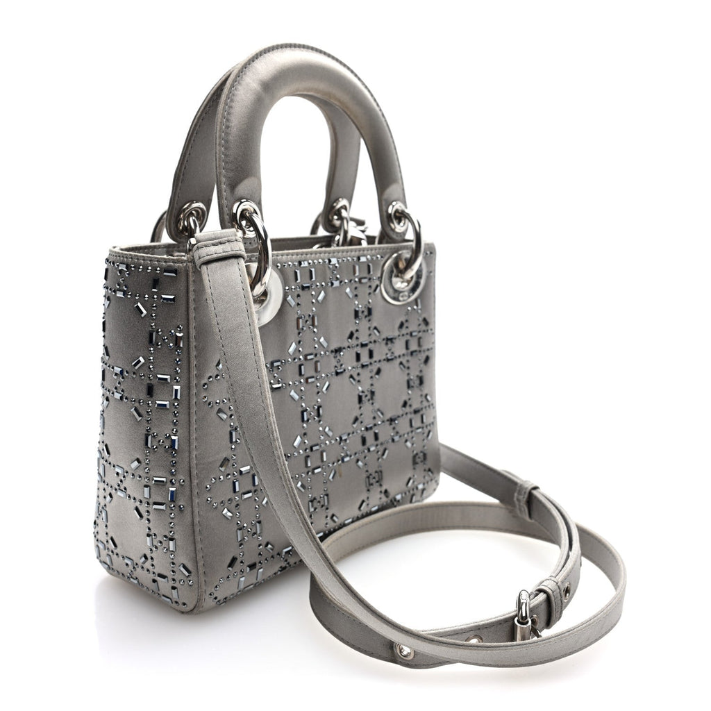 Satin Crystal Cannage Mini Lady Dior Gray wholesalehk.shop
