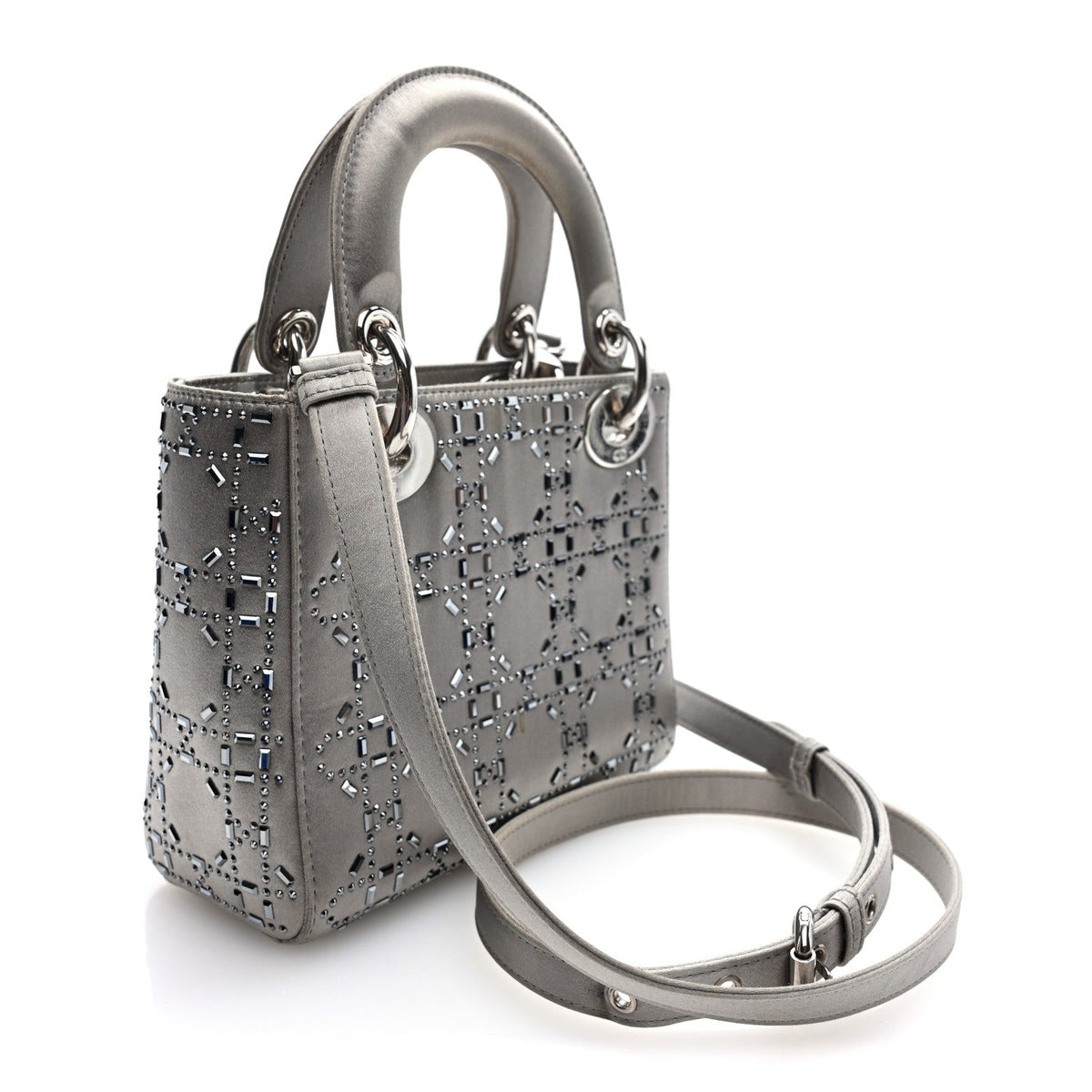 Satin Crystal Cannage Mini Lady Dior Gray wholesalehk.shop