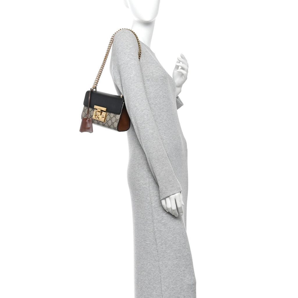 GG Supreme Monogram Calfskin Small Padlock Shoulder Bag Beige Black Cuir £¨ Direct shipment via from wholesalehk.shop