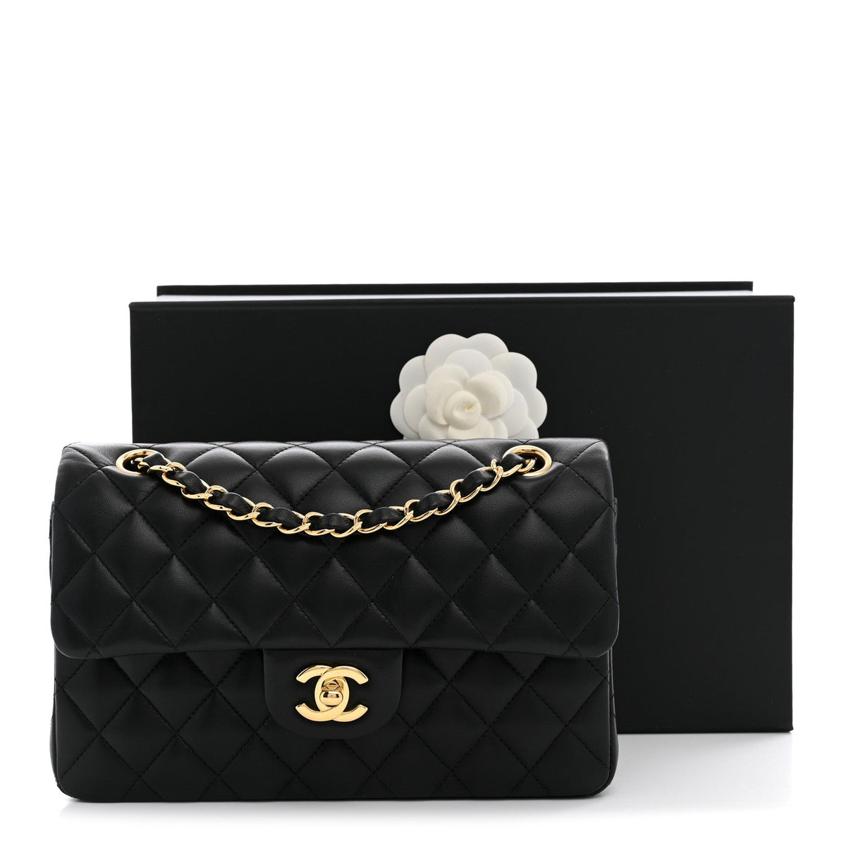 Lambskin Quilted Small Double Flap Black wholesalehk.shop