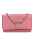Lambskin Quilted Crystal Star Wallet On Chain WOC Pink wholesalehk.shop