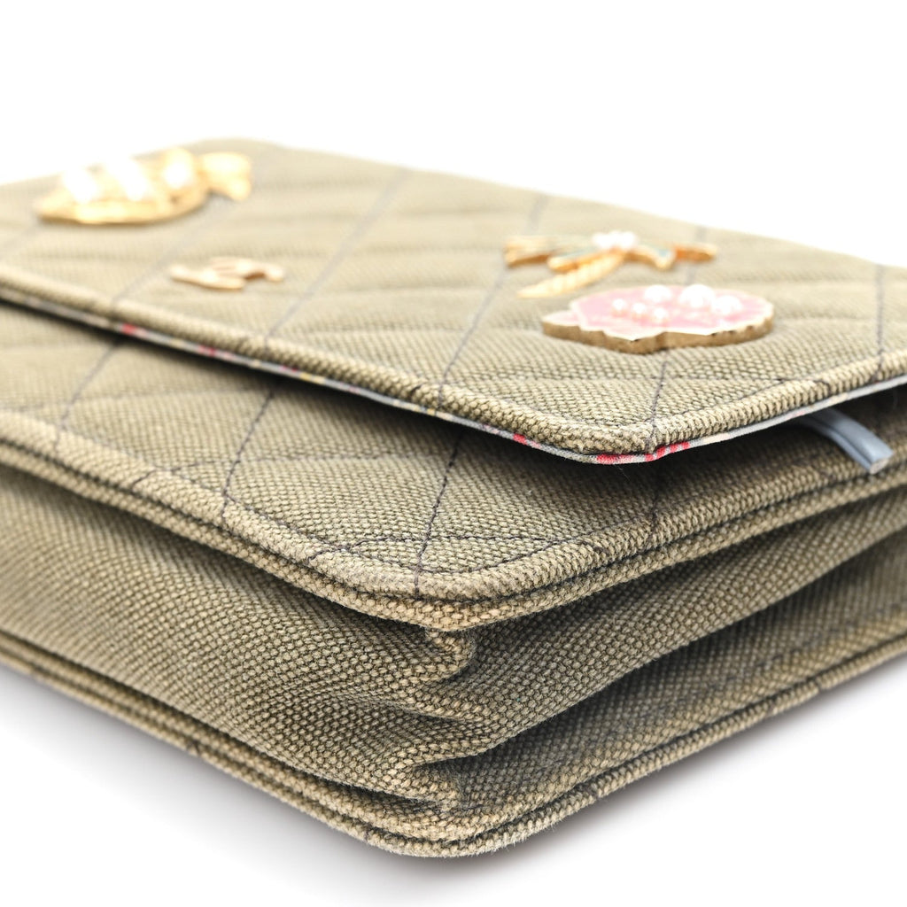 Canvas Quilted Coco Cuba Charms Wallet On Chain WOC Khaki wholesalehk.shop