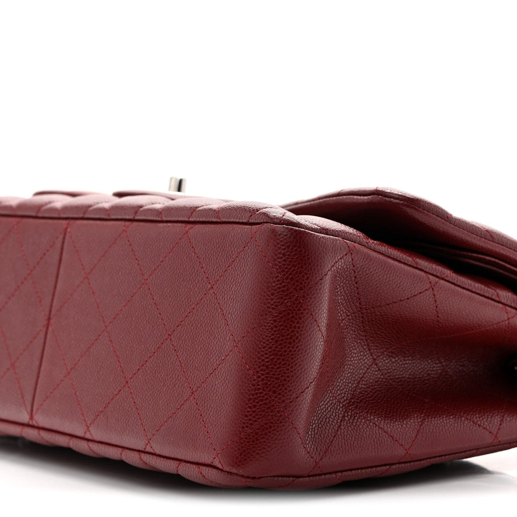 Caviar Quilted Jumbo Double Flap Burgundy wholesalehk.shop