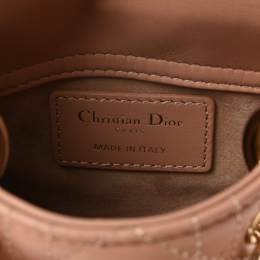Lambskin Cannage Micro Lady Dior Rose Des Vents wholesalehk.shop