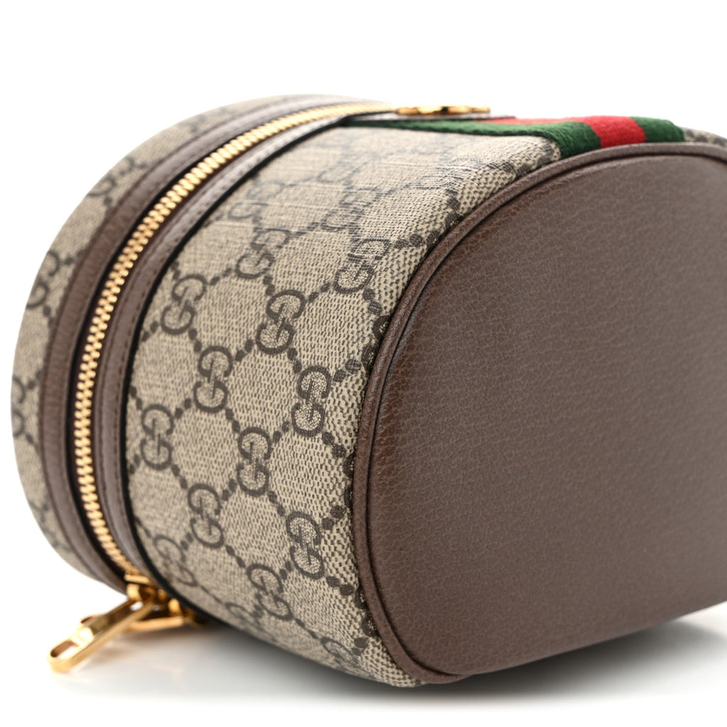 GG Supreme Monogram Textured Calfskin Web Ophidia Vanity Cosmetic Case Beige Ebony New Acero wholesalehk.shop
