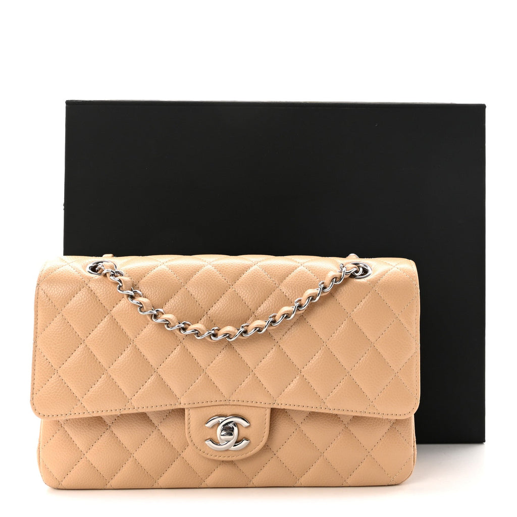 Caviar Quilted Medium Double Flap Beige wholesalehk.shop