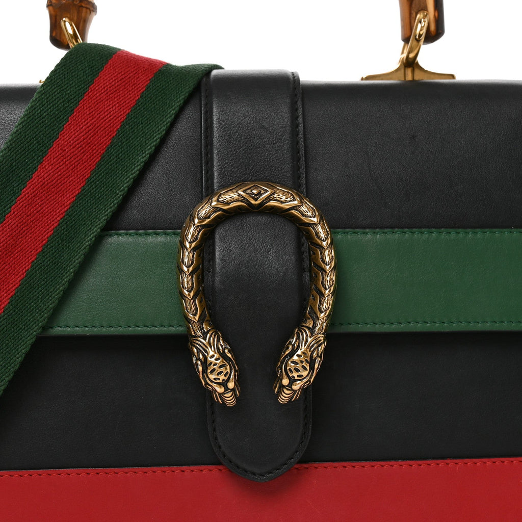 Moon Calfskin Bamboo Web Medium Dionysus Top Handle Bag Black Bright Evergreen Hibiscus Red wholesalehk.shop