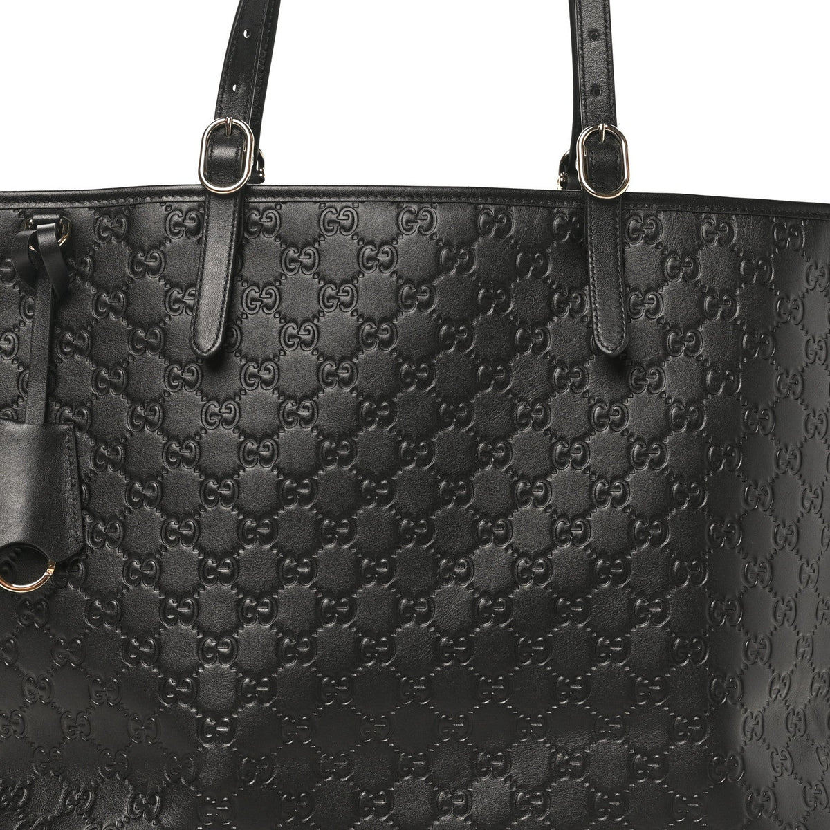 GG Calfskin Embossed Emblem Large Tote Bag Black wholesalehk.shop