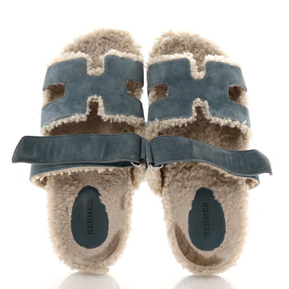 Suede Goatskin Woolskin Womens Chypre Sandals 38.5 Bleu Pinede Ecru wholesalehk.shop