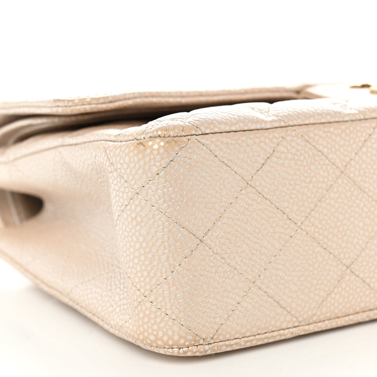 Pearly Caviar Quilted Medium Double Flap Light Beige wholesalehk.shop